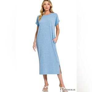 Zenana Round Neck Short Sleeve Midi Dress